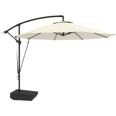 Outsunny Garden Cantilever Parasol with Cover Weighted Base Wind Strap Cream