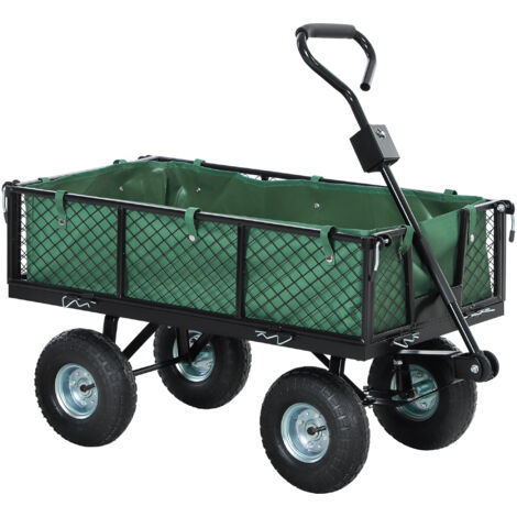 Outsunny Garden Cart with Removable Liner, Quick-Release Sides, Green