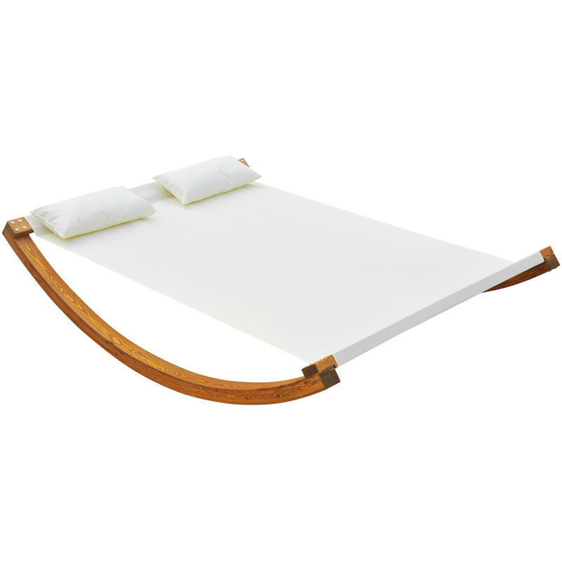 Garden Outdoor Wooden Wood Frame Hammock Rocking Sun Bed Lounger Beds + 2 Pillows - White