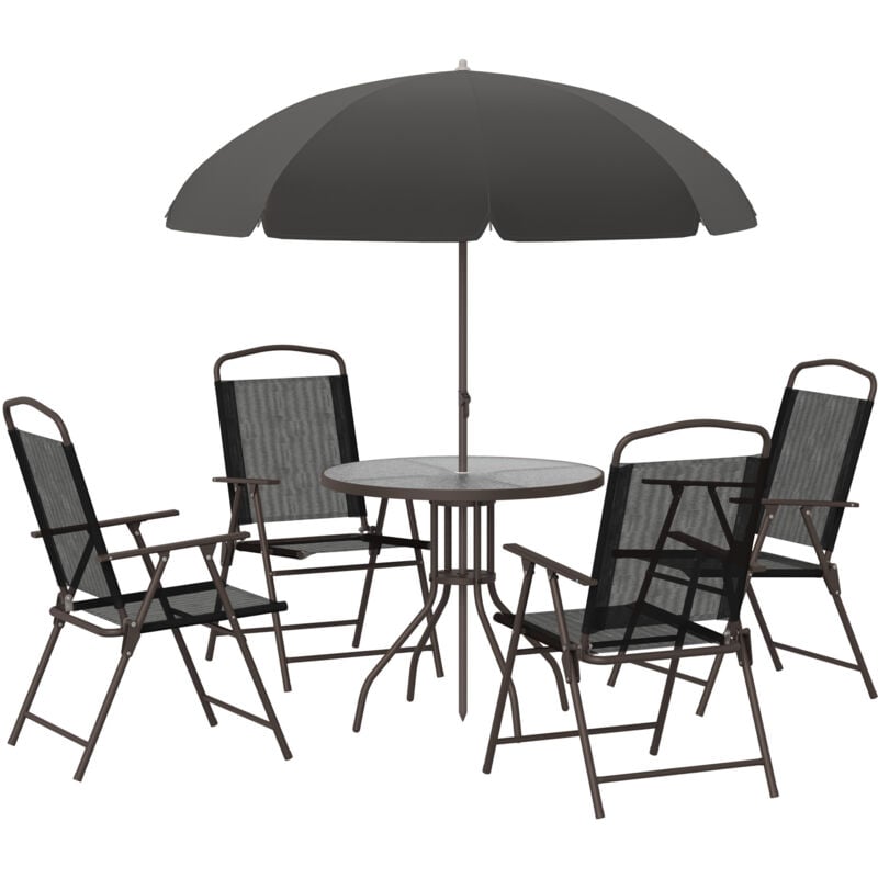 Outsunny - Garden Dining Set Outdoor Furniture Folding Chairs Table Parasol Black