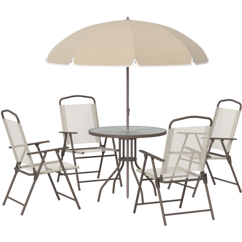 Outsunny - Garden Dining Set Outdoor Furniture Folding Chairs Table Parasol Beige