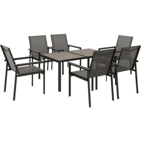 Outsunny Garden Dining Set, Outdoor Table and Chairs, Grey 7 PCs Set