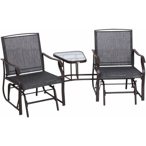 main image of "Outsunny Garden Double Glider Rocking Chairs Gliding Love Seat with Middle Table Conversation Set Patio Backyard Relax Outdoor Furniture"