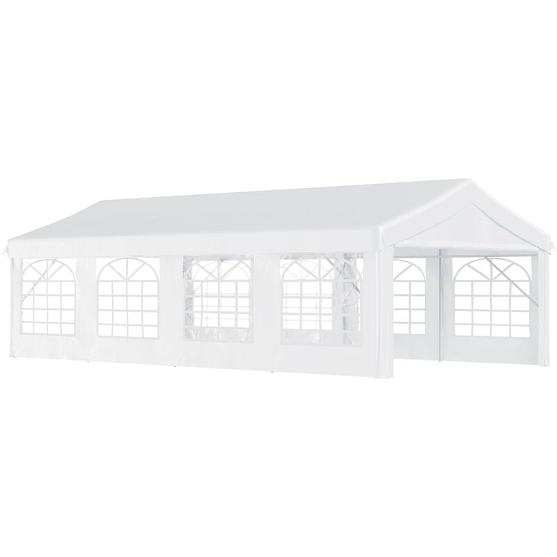 Outsunny - 8m Gazebo Garden Marquee Canopy Party Carport Shelter Garage Tent White