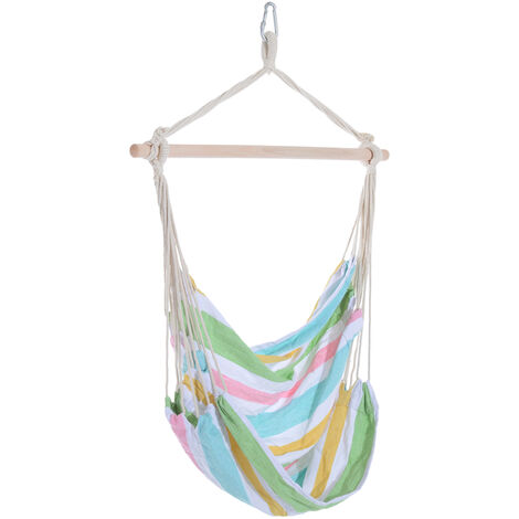 Outsunny Garden Hammock Chair Yard Hanging Rope Cotton Cloth w/ ropes Mixed-green