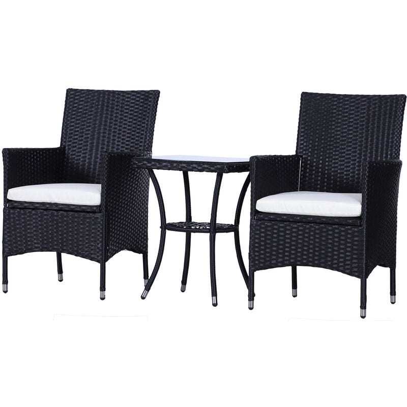 Outsunny Garden Outdoor Rattan Furniture Bistro Set 3 Pcs Patio Weave Companion Chair Table Set Conservatory Black