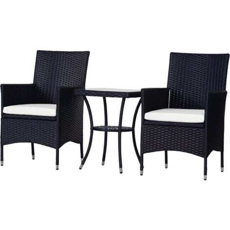 Outsunny Garden Outdoor Rattan Furniture Bistro Set 3 PCs Patio Weave Companion Chair Table Set Conservatory