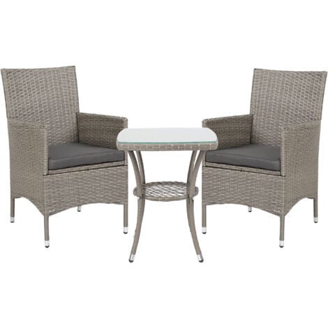 main image of "Outsunny Garden Outdoor Rattan Furniture Bistro Set 3 PCs Patio Weave Companion Chair Table Set Conservatory (Grey)"