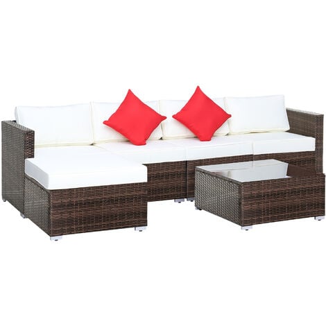 Outsunny Garden Patio Rattan Furniture 6 pcs Wicker Weave Conservatory Sofa Chairs Table Set Brown