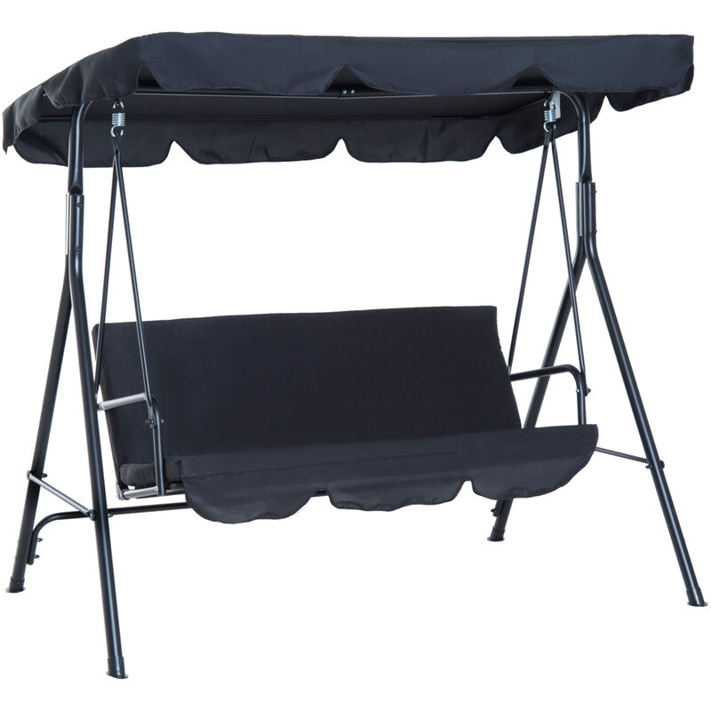 Outsunny Outdoor Metal Hammock Swing Chair 3-Seater Patio Bench Garden Black - Black
