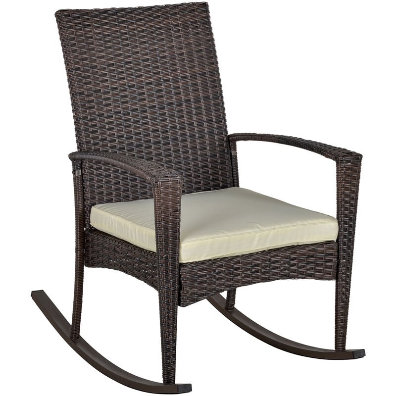 Outsunny - Garden Rattan Rocking Chair, Bistro Recliner Rocker Furniture Seater Brown