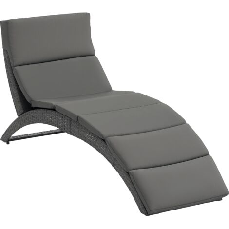 Outsunny Garden Rattan Sun Lounger Foldable Patio Chaise Chair Grey