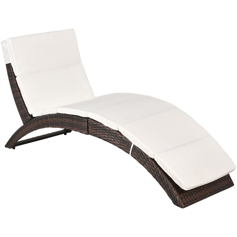 Outsunny - Garden Rattan Sun Lounger Foldable Patio Chaise Chair Brown