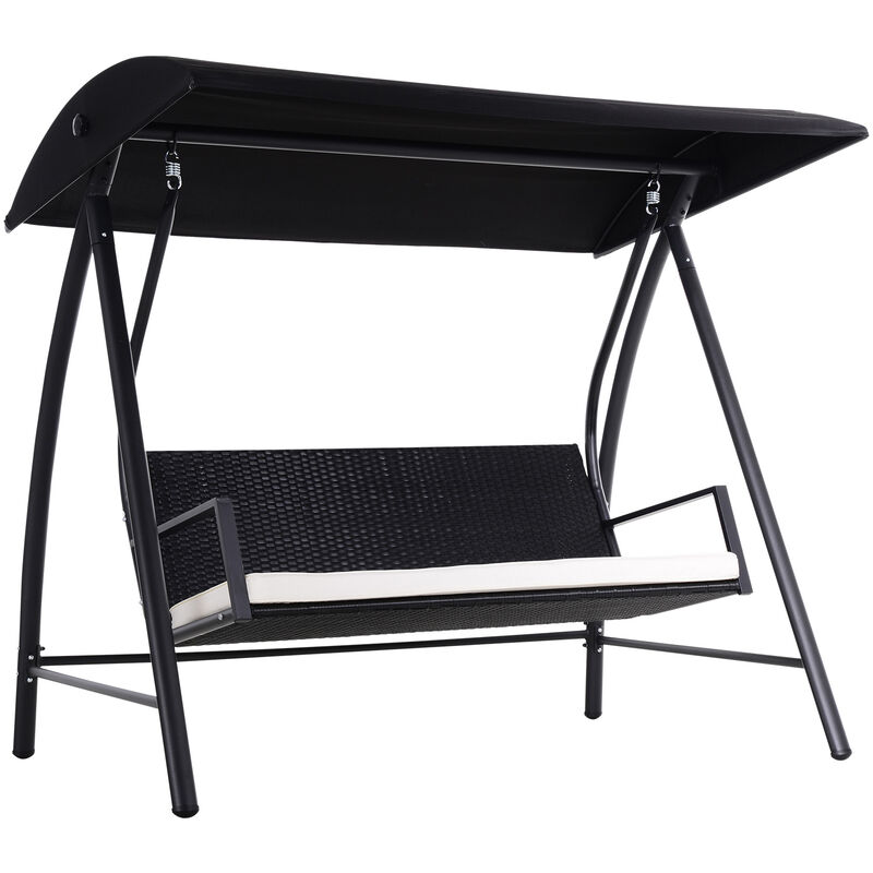 Outsunny Garden Rattan Swing Chair Bench Hammock Lounger Black