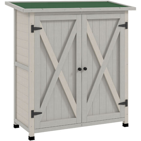 main image of "Outsunny Garden Shed Wooden Garden Storage Shed Fir Tool Cabinet Organiser with Shelves Double Door, 110L x 55W x117Hcm Grey"