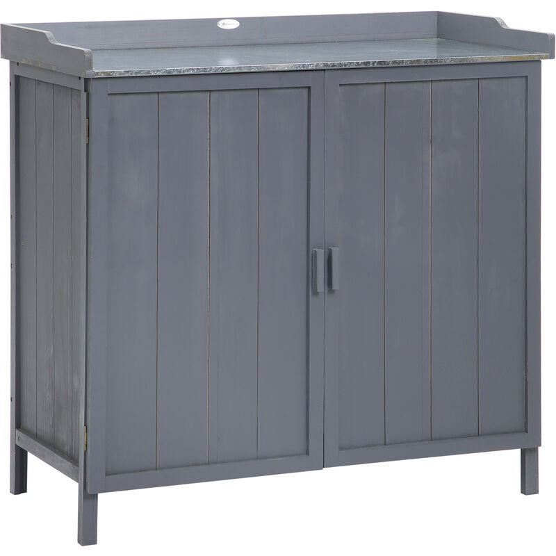 Garden Storage Cabinet Potting Bench Table with Galvanized Top, Grey - Grey - Outsunny
