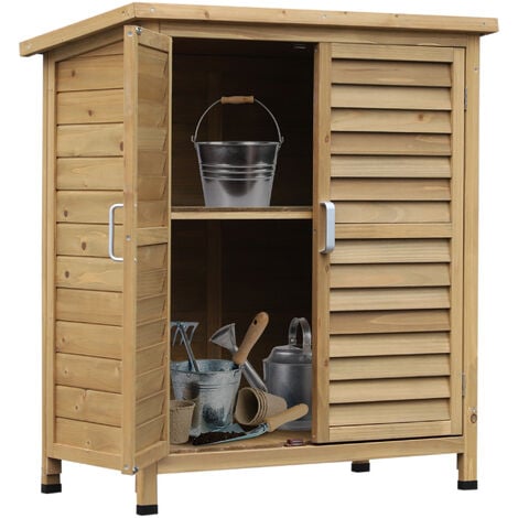 Outsunny Garden Storage Shed Solid Fir Wood Garage Organisation w/ Doors Natural wood
