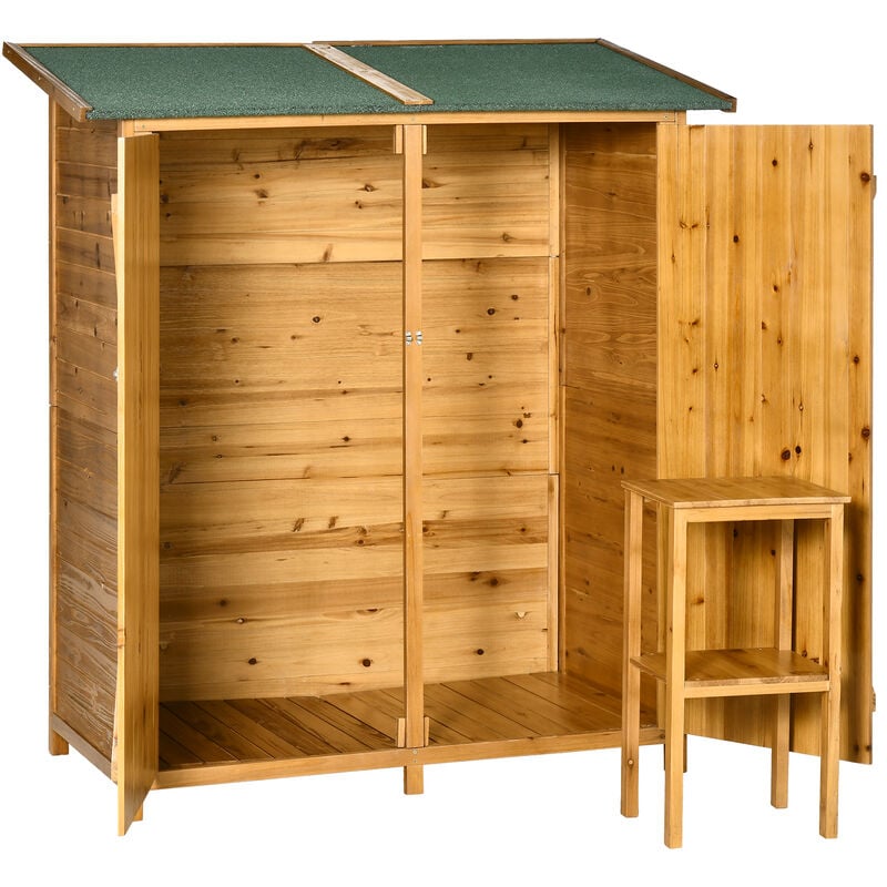 Outsunny - Garden Storage Shed Tool Organizer w/ Table Natural wood finish - Natural wood finish