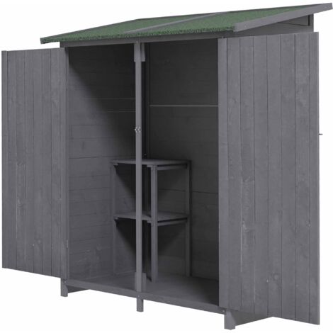 Outsunny Garden Storage Shed Tool Organizer w/ Table Grey