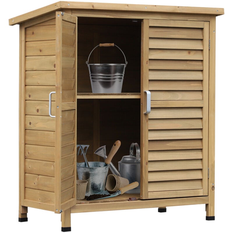 Garden Storage Shed Solid Fir Wood Garage Organisation w/ Doors Natural wood - Outsunny