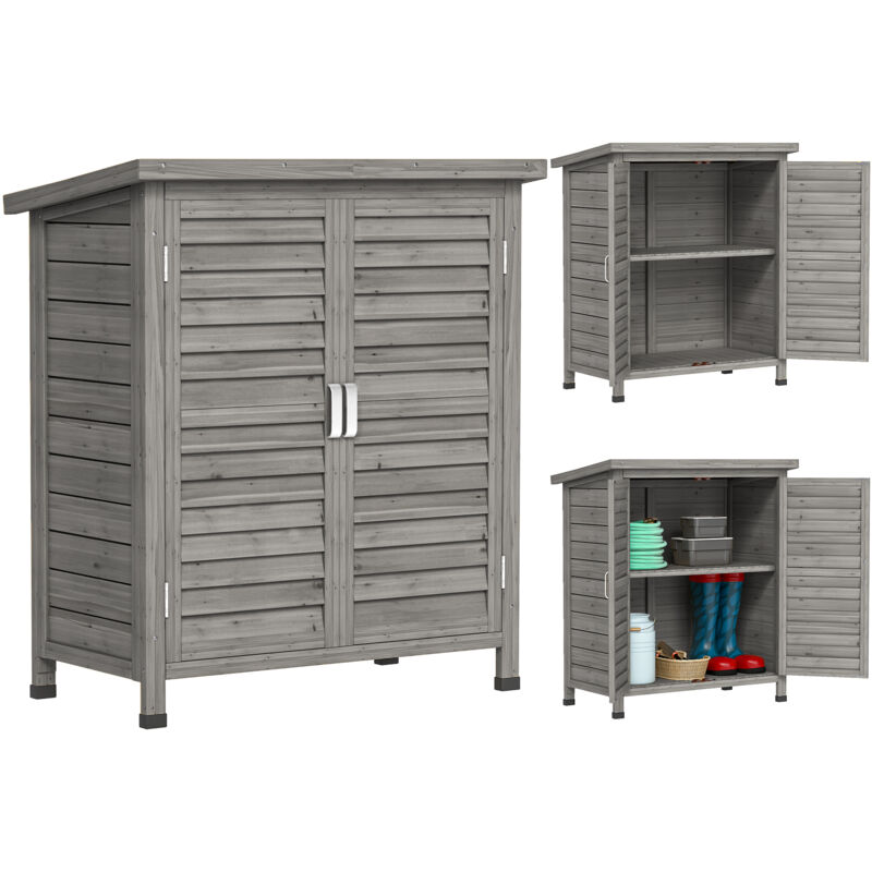 Garden Storage Shed Solid Fir Wood Garage Organisation w/ Doors Grey - Outsunny