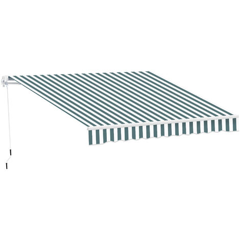 Outsunny Garden Sun Shade Canopy Retractable Awning Green & White