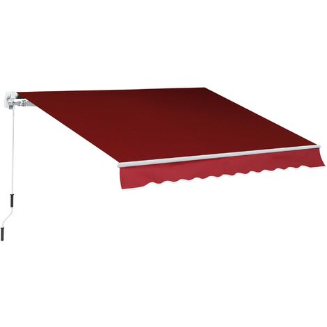 Outsunny Garden Sun Shade Canopy Retractable Awning Wine Red