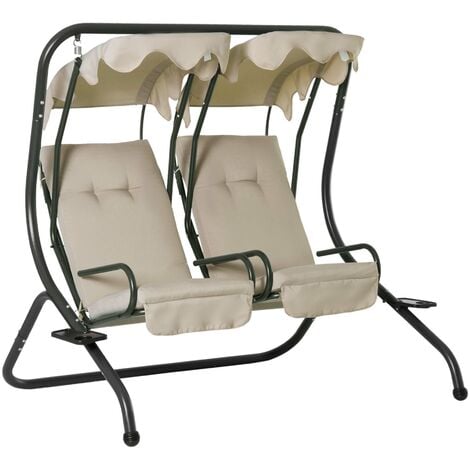 main image of "Outsunny Garden Swing Chair 2 Seater Patio Cushioned Seat with Tray - Beige"