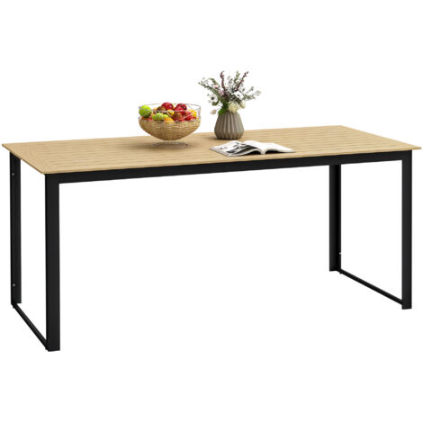 Outsunny Garden Table for 6 People, 175 x 78 x 75 cm Rectangle Outdoor Dining Table with Slatted Top, Metal Frame, for Balcony, Deck, Teak