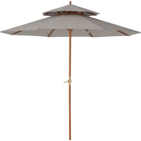 Outsunny Garden Wood Patio Parasol Sun Shade Outdoor Umbrella Canopy Grey