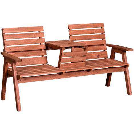Outsunny Garden Wooden Convertible 2-3 Seater Bench or Companion Chair Loveseat Patio Partner Bench with Middle Table