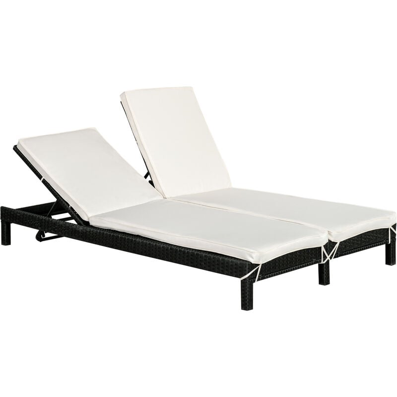 Outsunny Garten Doppelliege Fur 2 Personen Relaxliege Metall Pe Rattan Creme 195 X 120 X 28 Cm 862 023bk