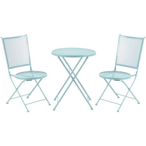 Outsunny Garten Sitzgruppe 3-teiliges Bistro-Set Garnitur 1 Tisch+2 faltbare Stühle für Terrasse Balkon Metall Blau