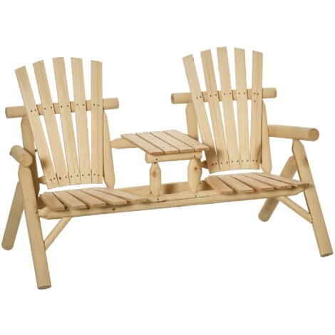 Outsunny Gartenbank mit Tisch, Gartenmöbel, Sitzbank, 2 Stühle, Massivholz, Natur, 157 x 88 x 103 cm
