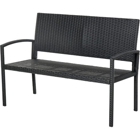 Outsunny Gartenbank Polyrattan 2-Sitzer UV-beständig Sitzbank mit ergonomischen Armlehnen Rückenlehne Gartenmöbel Parkbank bis 240kg belastbar Balkonbank für Garten Terrasse, 122x60x85cm, Schwarz