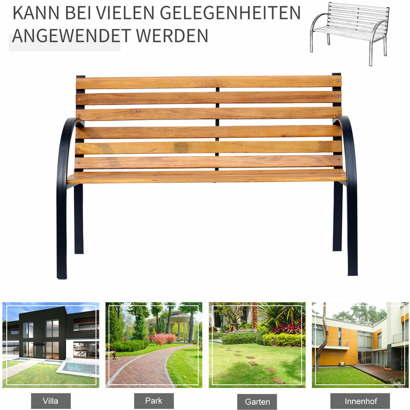 Holz Natur Gartenbank 2 Sitzer Sitzbank Parkbank Garten Stahl Banke Garten Terrasse Dentalmed Rs