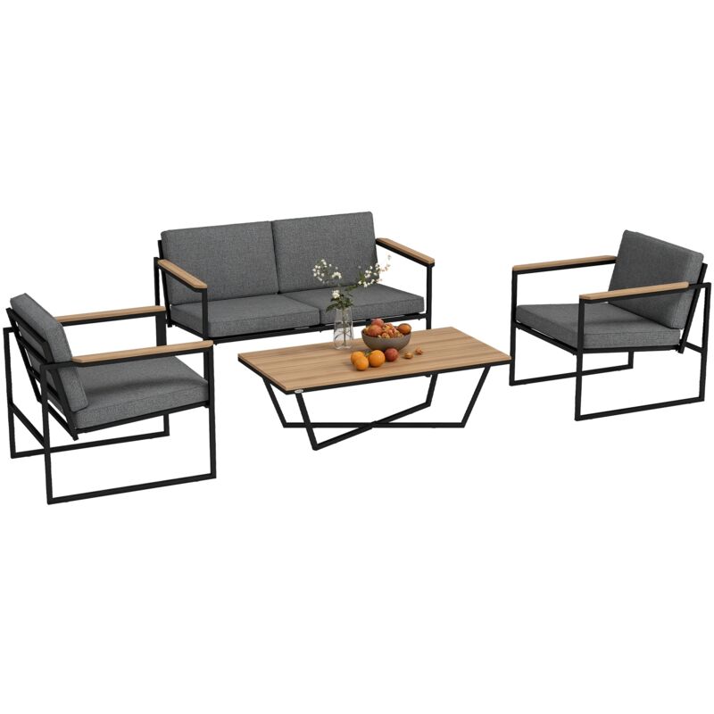Outsunny Gartenmöbel Set 4 Personen Wetterfest Balkonmöbel-set Mit 2er Sofa, 2 Stühle Sitzkissen Beistelltisch Outdoor Sitzgruppe Terrassenmöbel