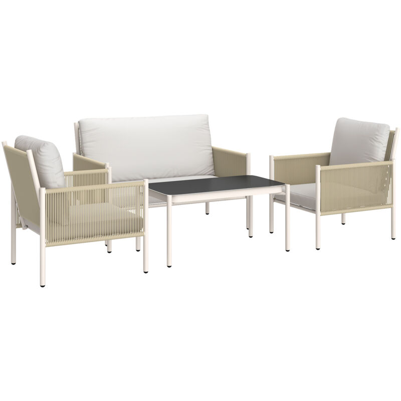 Outsunny Gartenmöbel Set Aus Polyrattan Lounge-set Mit 2er Sofa Sessel Glastisch Kissen Wetterfest Sitzgruppe Für 4 Personen Outdoor Balkonmöbel Set