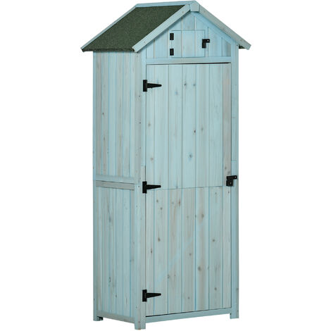Outsunny Gartenschrank Gartenhaus Gerätehaus Geräteschuppen mit Fachböden Asphaltdach Fenster Holz Hellblau+Grün 77 x 54,2 x 179 cm - Hellblau+Grün