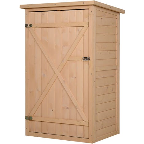 Outsunny Gartenschrank Holz, Geräteschuppen wetterfest 75x56x115cm, Gerätehaus mit Tür, Böden, Geräteschrank, Gartenhaus Werkzeugschrank Gartenschuppen für Garten, Terrasse, Hinterhof, Rasen, Natur
