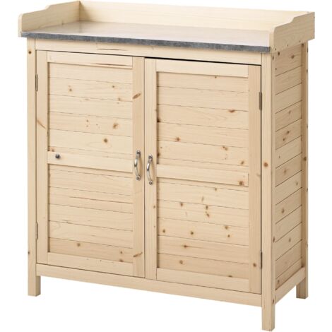 Outsunny Gartenschrank Pflanztisch mit Unterschrank Holz Geräteschrank Schrank mit 2 Einlegeböden Geräteschuppen Garten Schuppen Outdoor Natur 83 x 40 x 92 cm