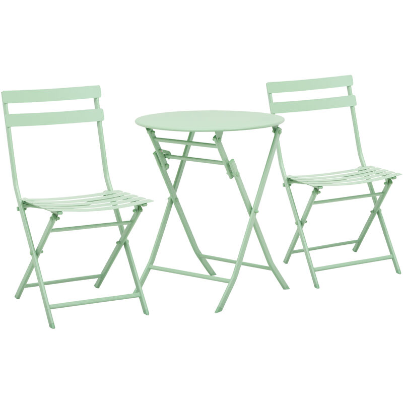 Outsunny - 3-tlg. Gartenset Garnitur Bistrotisch mit 2 Stühlen für Hof Garten klappbar Grün - grün