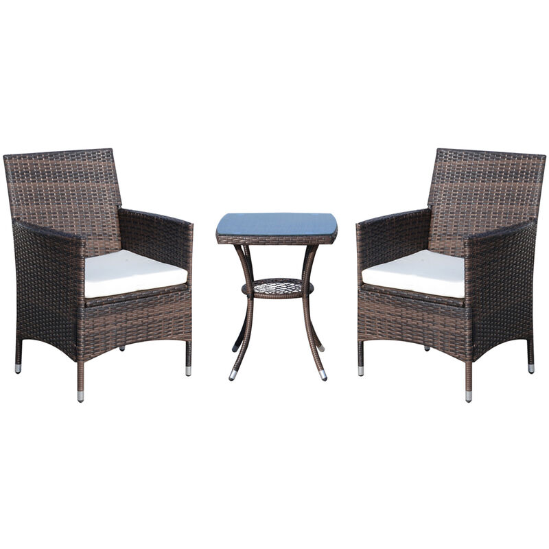 3-tlg. Gartensitzgruppe mit Beistelltisch, Rattan Gartenset, Polyrattan, Braun, 60 x 58,5 x 89,5 cm - Outsunny