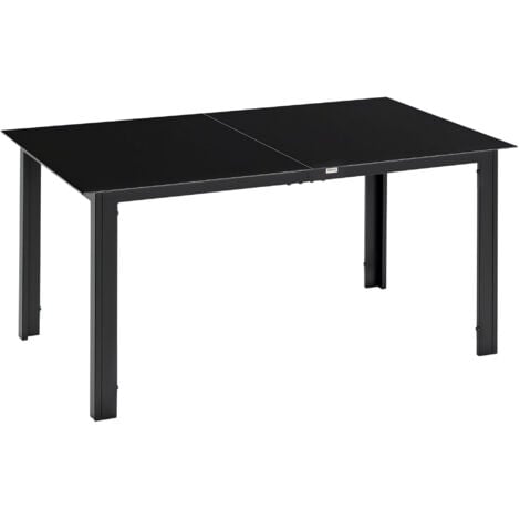 Outsunny Gartentisch Aluminium 150 x 90 cm Wetterfest Balkontisch mit Glas-Tischplatte, Buffettisch Campingtisch für 6 Personen Terrassentisch Outdoor Esstisch für Garten, Terrasse Balkon Schwarz