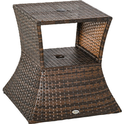 Outsunny Gartentisch Beistelltisch Sonnenschirmständer Gartenmöbel Terrasse Polyrattan Braun 54 x 54 x 55 cm - Braun
