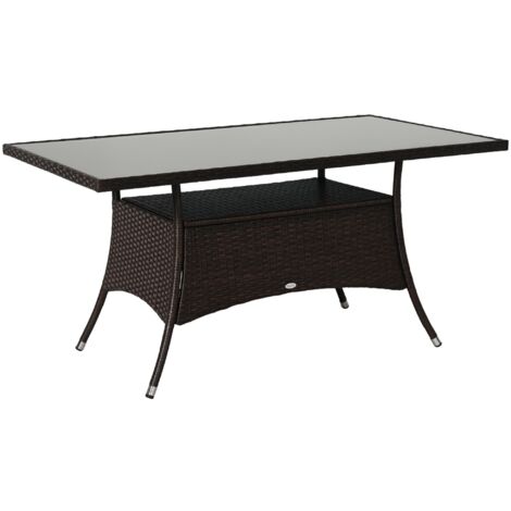 Outsunny Gartentisch Glastisch Esstisch Gartenmöbel Tisch, Polyrattan+Sicherheitsglas, Braun+Schwarz, 150x85x74cm