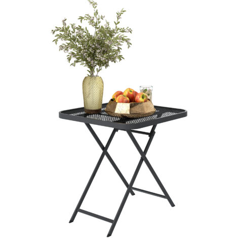 Outsunny Gartentisch klappbar 70 x70 cm, Wetterfest Balkontisch Stahl Klapptisch mit Ausschnitt-Design, Esstisch Outdoor, quadrarisch Beistelltisch, Terrassentisch für Garten Terrasse Balkon Schwarz