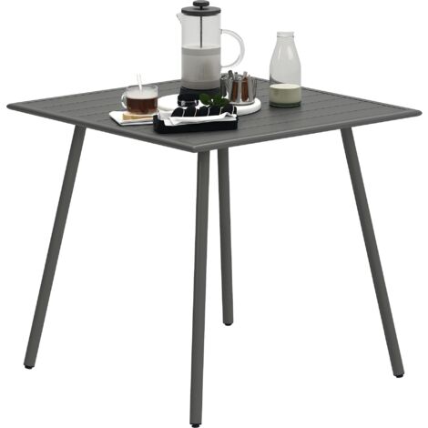 Outsunny Gartentisch Stahl 80 x 80 x 74 cm Wetterfest Buffettisch mit Stahlrahmen, rutschfest Campingtisch 4 Personen Balkontisch Terrassentisch Outdoor Esstisch für Garten, Terrasse, Balkon, Grau