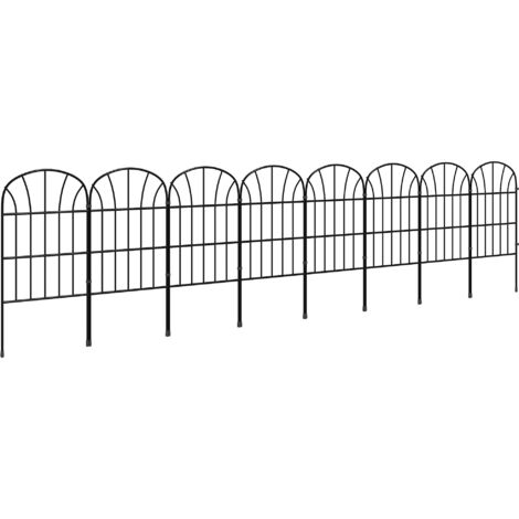 Outsunny Gartenzaun, 264 x 61 cm Teichzaun, Dekorative Zaun mit Fuß, 8er Set Metallzaun, Steckzaun für Balkon, Terrasse, Schwarz