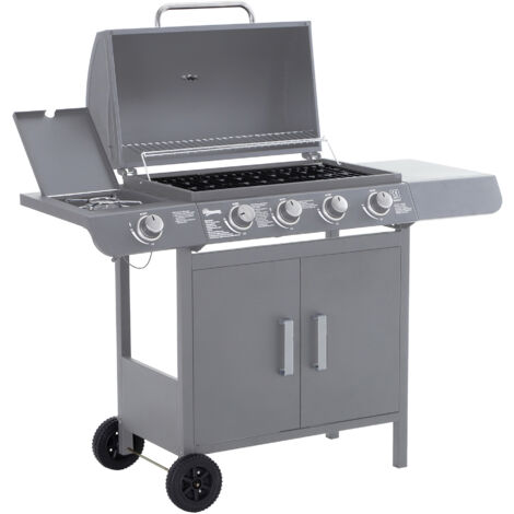 Outsunny Gas BBQ Grill 4 + 1 Stainless Steel Burner Garden Barbecue Cooker